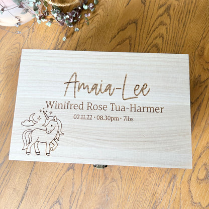 The Unicorn birth details keepsake box