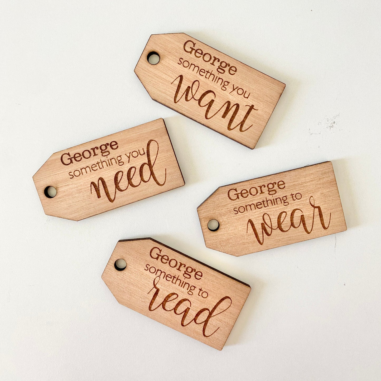 Want, need, wear, read tags- personalised