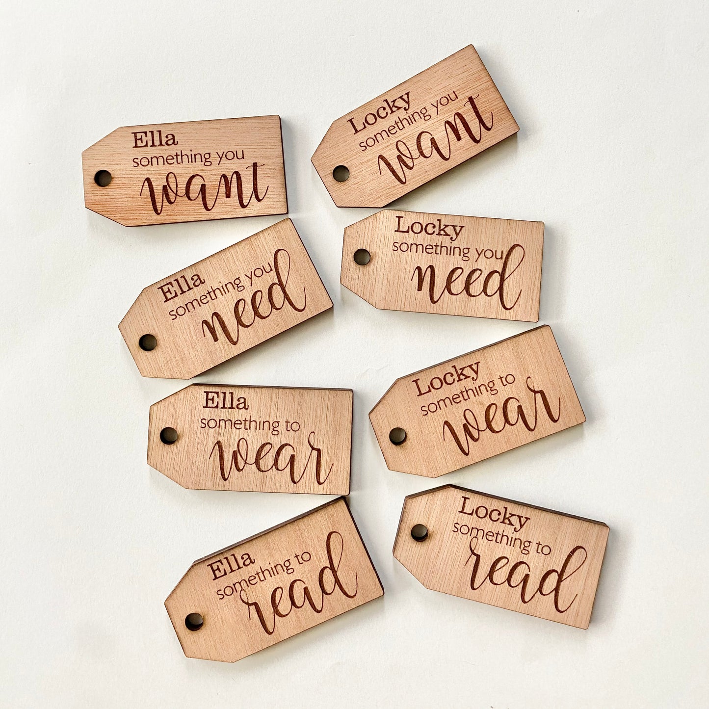 Want, need, wear, read tags- personalised