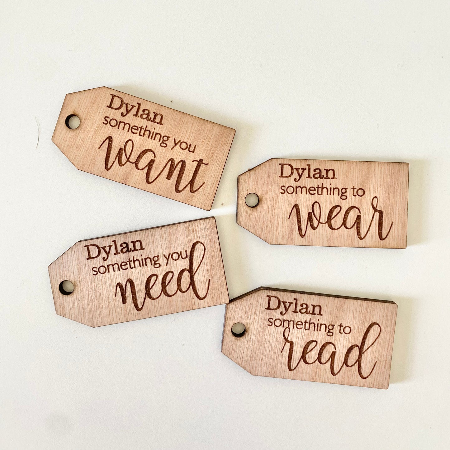 Want, need, wear, read tags- personalised