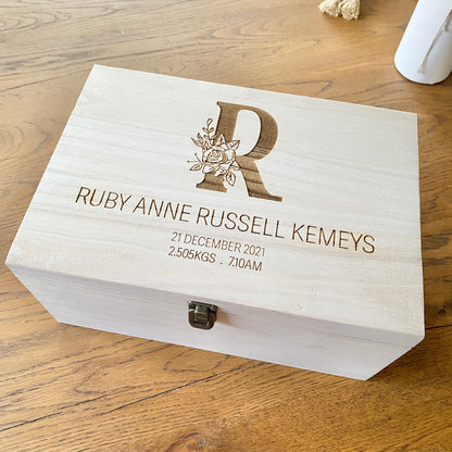 Monogram birth details keepsake box