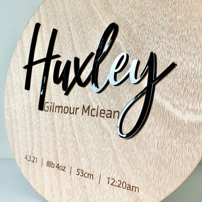 The Huxley birth announcement plaque