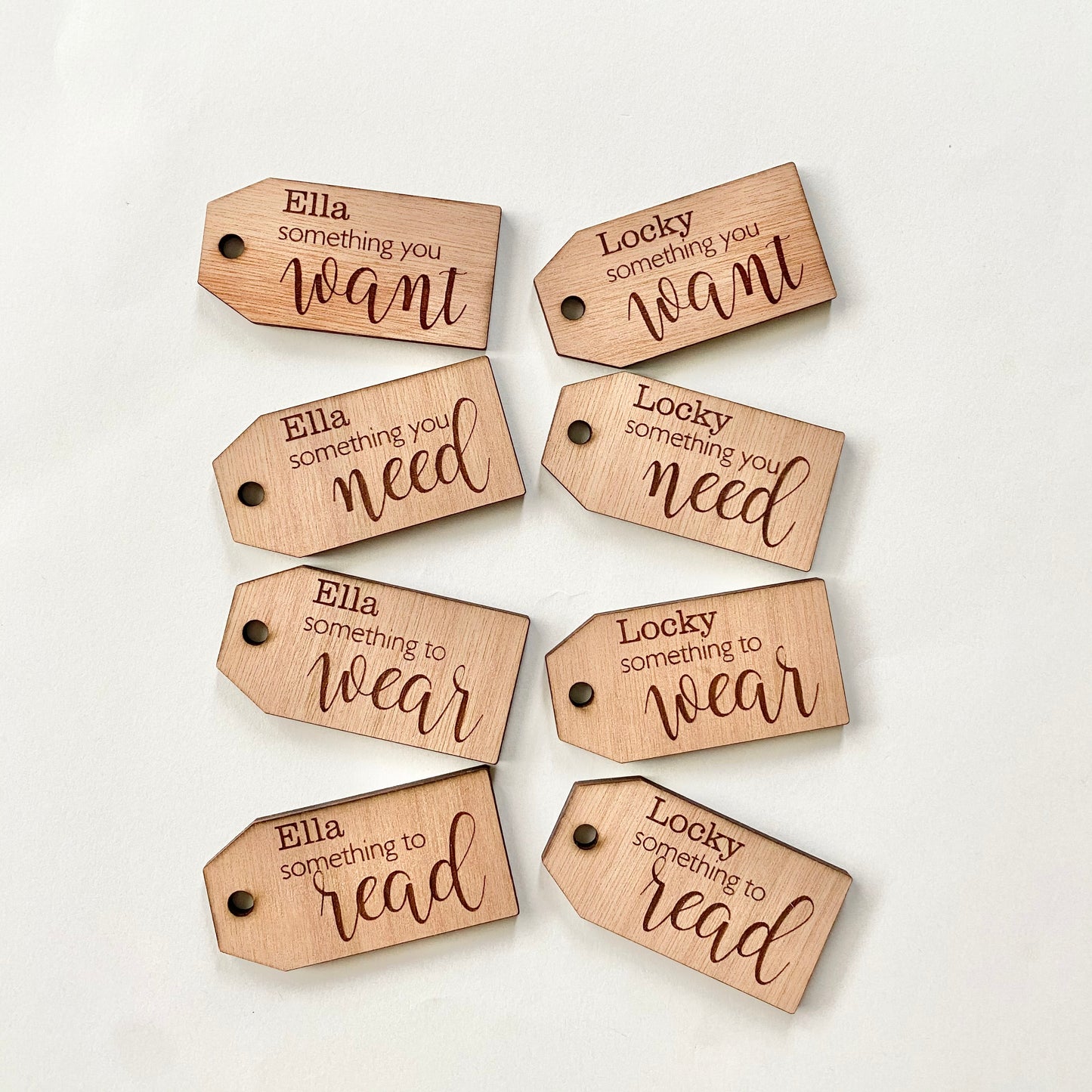 Want, need, wear, read tags- personalised