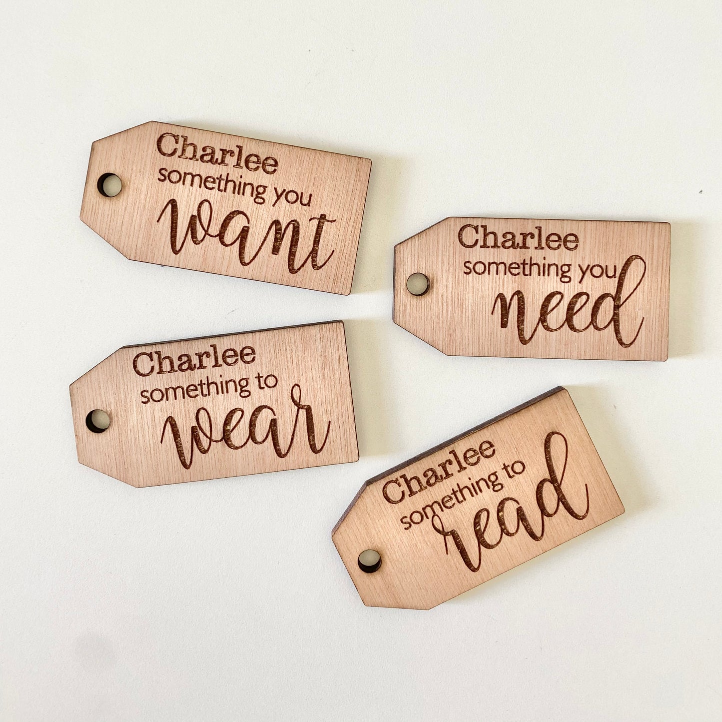 Want, need, wear, read tags- personalised