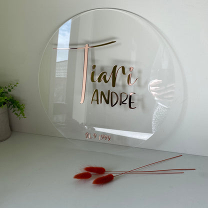 Round name plaque in acrylic 200mm