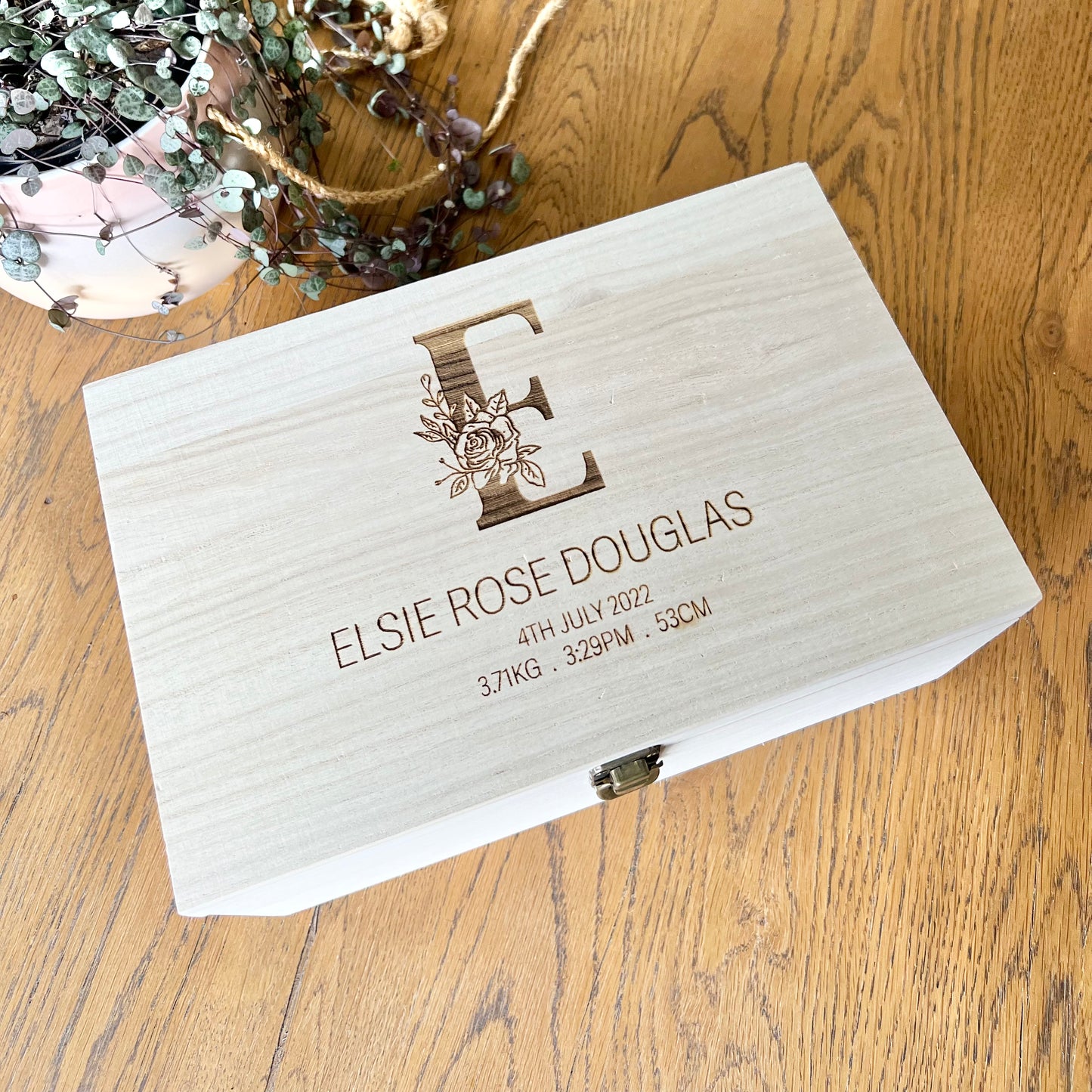 Monogram birth details keepsake box