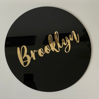 Round name plaque in acrylic 600mm