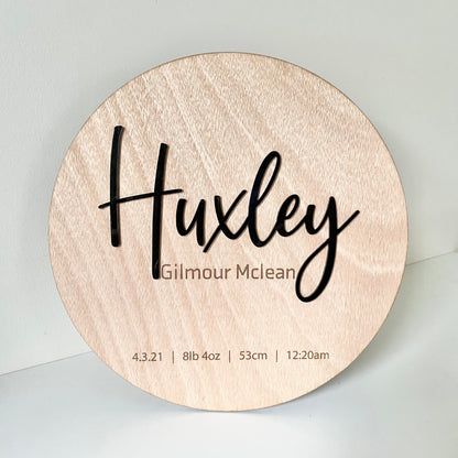 The Huxley birth announcement plaque