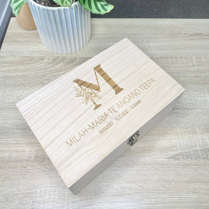 Monogram birth details keepsake box