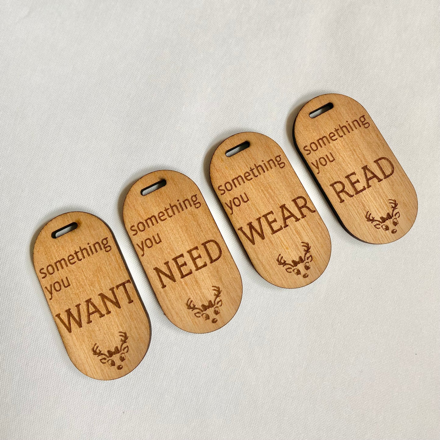 Want, need, wear, read tags - girl reindeer