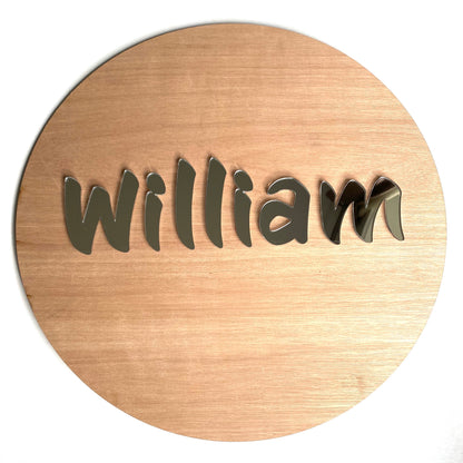 Round name plaque in wood with acrylic 400mm - Younique Collective